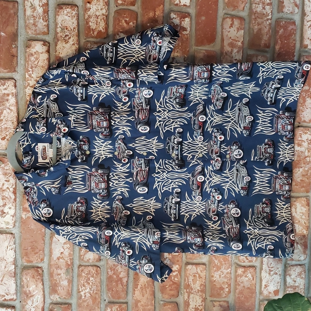 Vintage Men's Art of Eddy Y by Reyn Spooner Hot Rod Button Down Shirt.